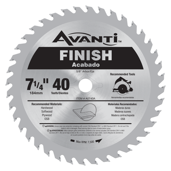 Avanti 7-1/4" X 40t  Finish Circular Saw Blade