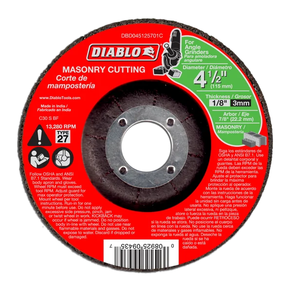 4-1/2"x1/8"x7/8" Masonry DC Cut Off Type 27