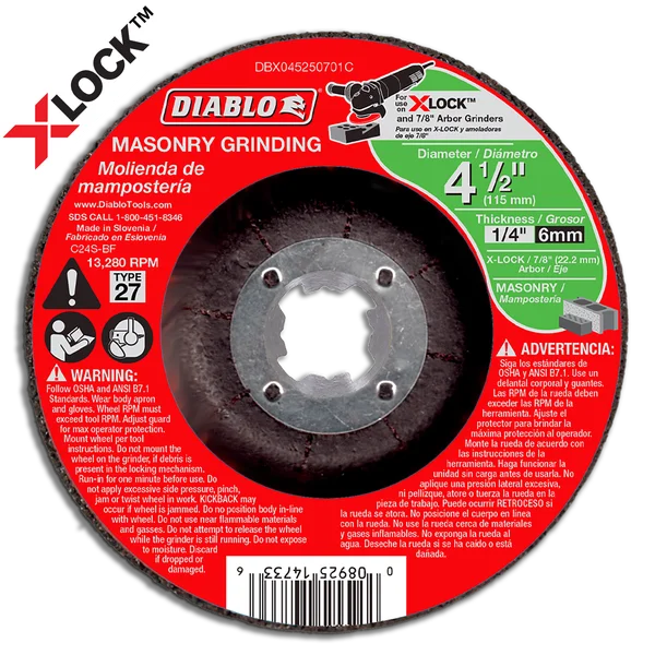 4-1/2 in. x 1/16 in. x 7/8 in. Type 27 Depressed Center Masonry Grinding Disc for X-Lock and All Grinders