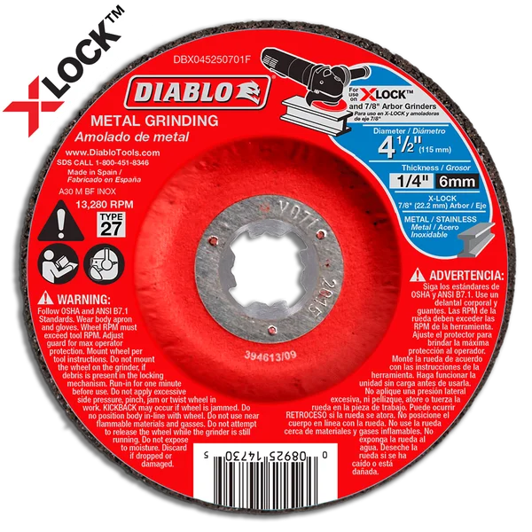 4-1/2 in. x 1/4 in. x 7/8 in. Type 27 Depressed Center Metal Grinding Disc for X-Lock and All Grinders