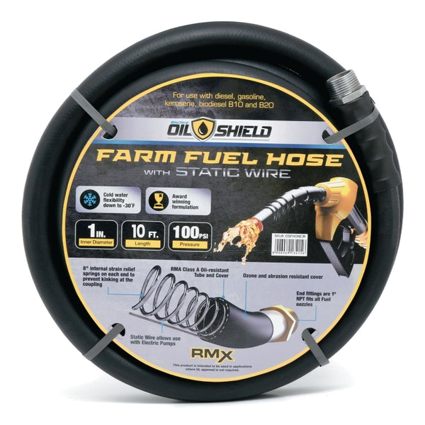 OilShield 1" x 10' Rubber Farm Fuel Transfer Hose - Agriculture