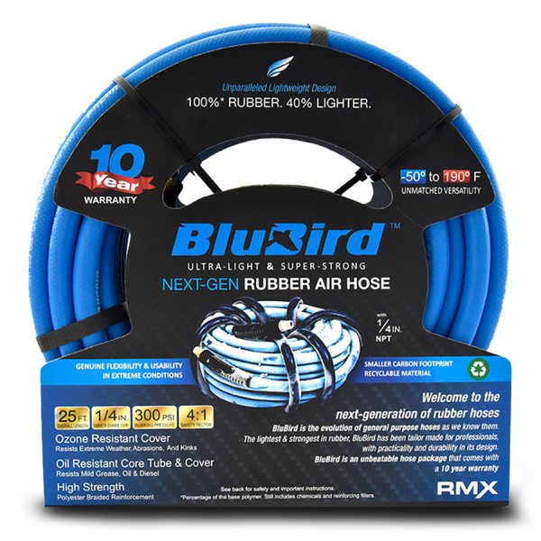 BluBird 1/4" x 25' Rubber Air Hose - Versatile Pneumatic Hoses