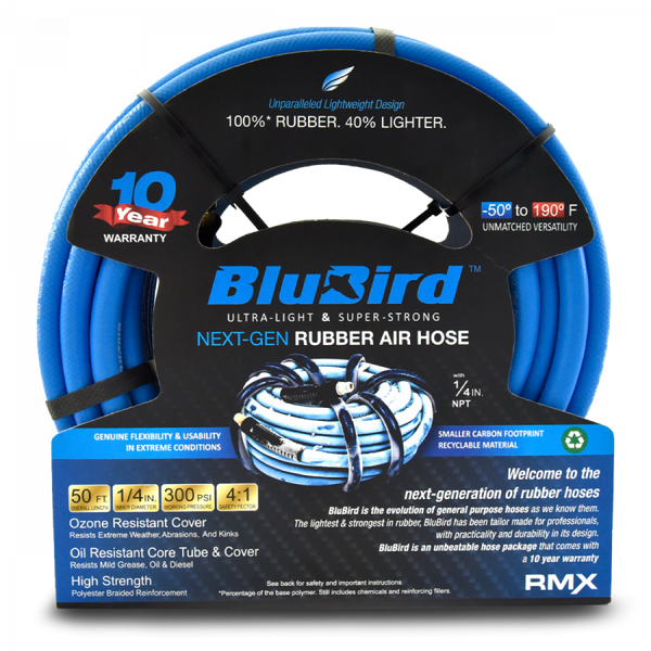 BluBird 1/4" x 50' Rubber Air Hose - Industrial Pneumatic Hoses