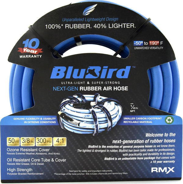 BluBird 3/8" x 50' Rubber Air Hose - Heavy-Duty Pneumatic Hoses