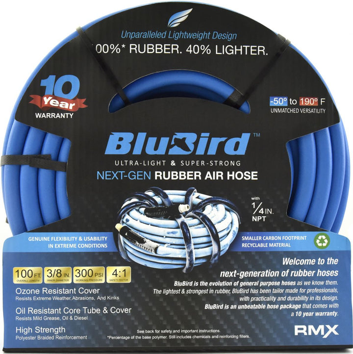 BluBird 3/8" x 100' Rubber Air Hose - Reliable Pneumatic Hoses