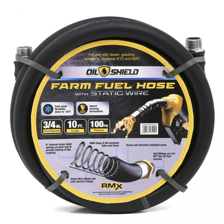 OilShield 3/4" x 10' Rubber Farm Fuel Transfer Hose - Agriculture