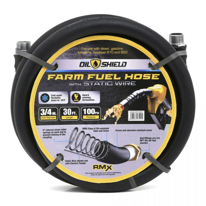 OilShield 3/4" x 30' Rubber Farm Fuel Transfer Hose - Agriculture