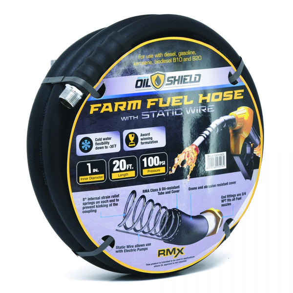 OilShield 1" x 20' Rubber Farm Fuel Transfer Hose - Agriculture