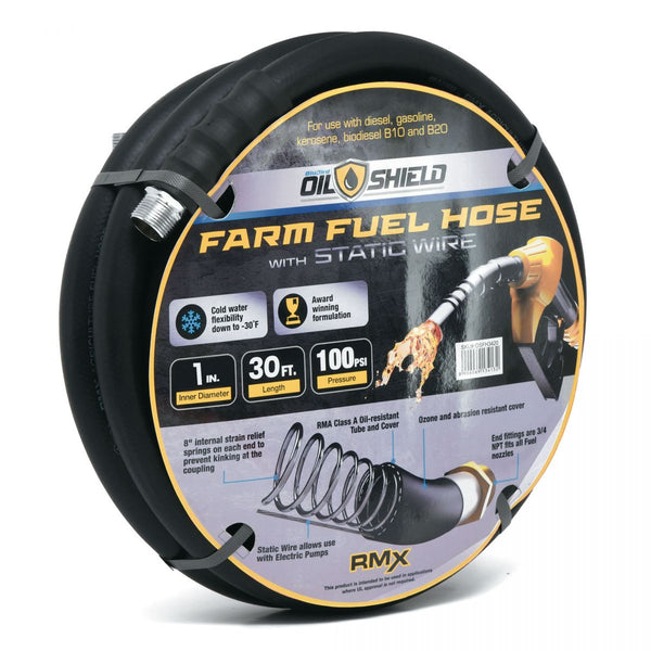 OilShield 1" x 30' Rubber Farm Fuel Transfer Hose - Agriculture